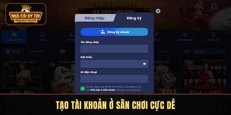 Tạo tài khoản ở sân chơi cực dễ Tạo tài khoản ở sân chơi cực dễ